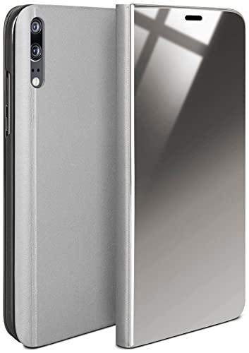 moex Dünne 360° Handyhülle passend für Huawei P20 | Transparent bei eingeschaltetem Display - in Hochglanz Klavierlack Optik, Silber
