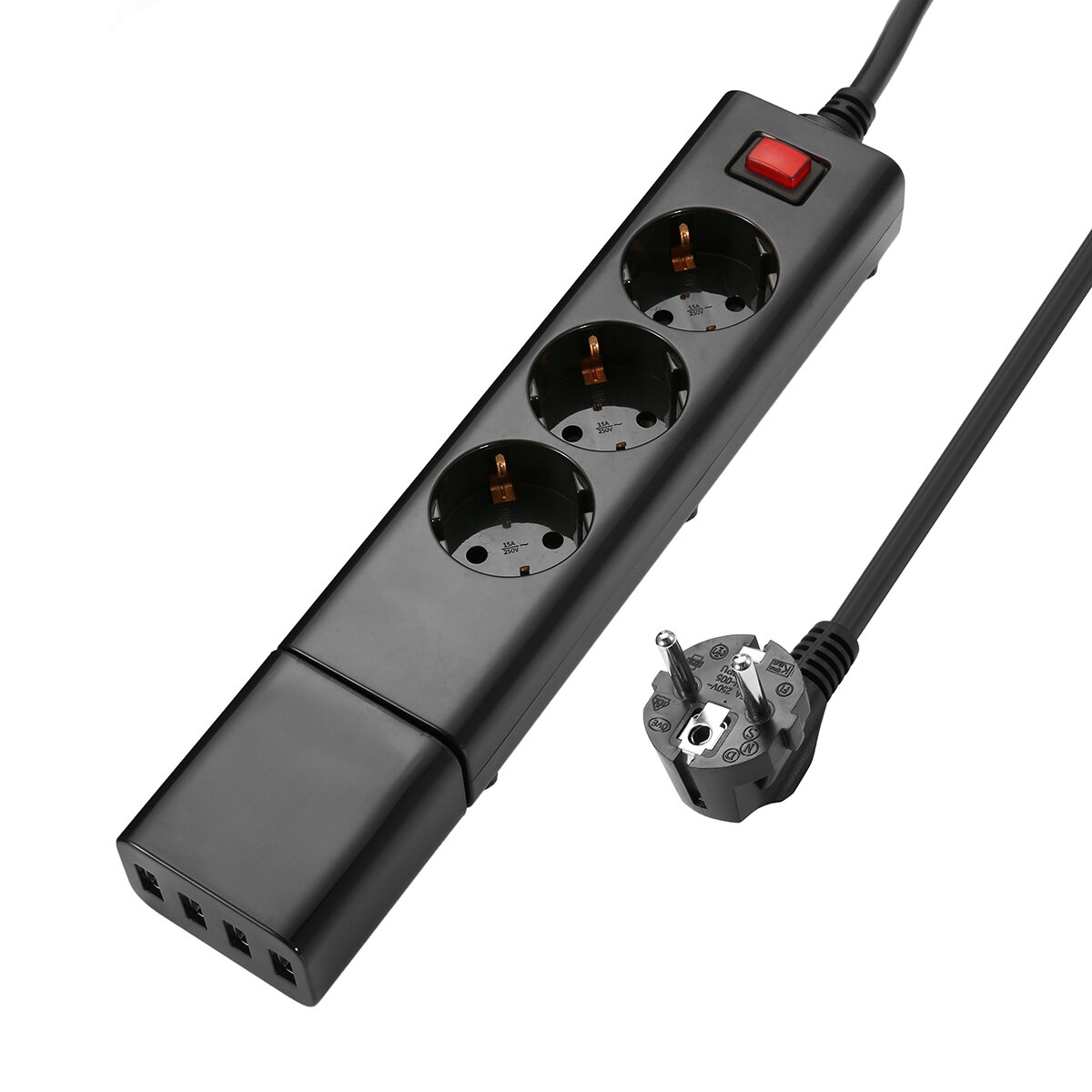 2500 W 3-Wege-Steckdosenleiste USB-Ladegerät mit 3 * AC 220 V-250 V-Ausgang / 4 * USB 2.1 A-Ausgang EU-Stecker Abnehmbar