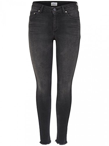 ONLY NOS Damen Skinny Skinny Jeans onlBLUSH MID ANK RAW JEANS REA1099 NOOS, Schwarz (Black Denim), W30/L30 (Herstellergröße: Large)