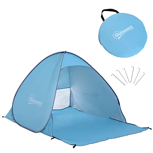 Outsunny Strandmuschel Strandzelt Wurfzelt Pop Up Zelt Campingzelt Automatisch, Polyester, Blau 150 x 200 x 119 cm