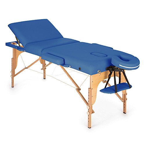 Klarfit MT 500 Massageliege - Massagetisch mit Armlehnen & Kopfstütze, Massageliege Klappbar mit 10-stufiger Rückenlehne, verstellbare Fußstützen, Gesichtsloch, 10 cm Polsterung, blau