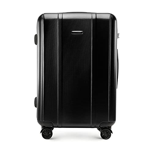WITTCHEN Classic Line Elegante Mittelgroßer Koffer aus Robustem Polycarbonat mit vertikaler Prägung TSA-Schloss 66x43x26 cm 62L Schwarz