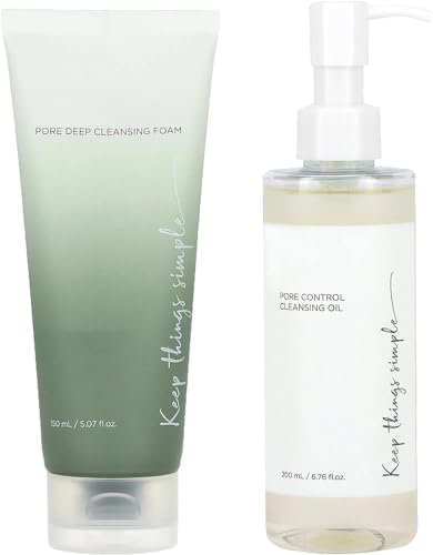 Pore Control Cleansing Oil 200ml + Pore Deep Cleansing Foam Facial Cleanser 150ml, 77% Soothing Toner 250ml/ 80% Soothing Ampoule 30 ml, Daily Cleansing Skincare, Skin Cleansing Kit (A)
