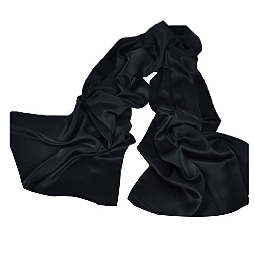 PB-SOAR 100% Seide Seidenschal Stola Unifarben, Schal aus reiner Seide, schlicht und leicht (Schwarz)