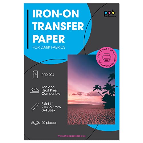 PPD 50xA4 Inkjet Premium Transferpapier für dunkles Textil, Bügeleisen und Transferpresse PPD-4-50