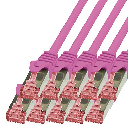 BIGtec LAN Kabel 10 Stück 1,5m Netzwerkkabel Ethernet Internet Patchkabel CAT.6 Magenta Gigabit SFTP doppelt geschirmt für Netzwerke Modem Router Switch kompatibel zu CAT.5 CAT.6a CAT.7 Stecker