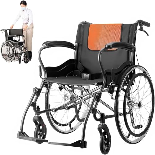 Ultraleicht Rollstuhl Leicht Faltbar Reiserollstuhl, Rollstühle Mit Trommelbremse, Rollstuhl Für Die Wohnung Und Außenbereich, Aktivrollstuhl, Aluminium, Sitzbreite 44.5 Cm