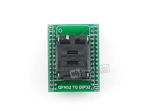 pzsmocn Clamshell Programming Connector/Converter/Adapter QFN32 to DIP32 (with PCB), 32-Pin, 0.5mm Pitch, Plastronics IC Test Burn-in Socket Adapter, Applied to QFN32, MLP32, MLF32 Packages.