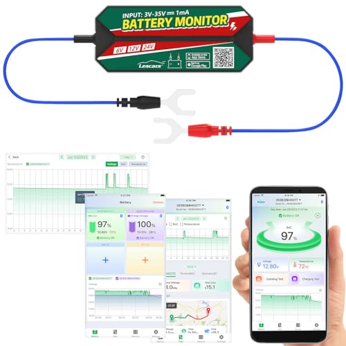 Lescars Batterietester: Kfz-Batterie-Wächter, Standort-Suche, Bluetooth, App, 6/12/24 V, IPX7 (Autobatterie-Tester, Batterietester Batterieprüfer, Wohnmobil)