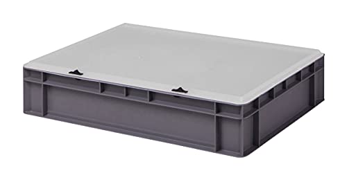 Design Eurobox Stapelbox Lagerbehälter Kunststoffbox in 5 Farben und 16 Größen mit transparentem Deckel (matt) (grau, 60x40x13 cm)