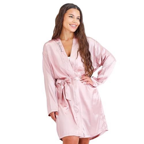 Ginger Ray Embroidered 'Bridesmaid' Pink Satin Dressing Gown Hen Party Wearable Robe