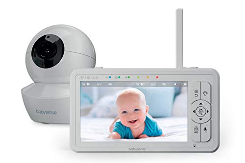 Babysense 5" HD-Babyphone mit Kamera und Audio, Fernbedienung Schwenk- und Neigefunktion, Verstellbares Nachtlicht, Lange Reichweite, Zwei-Wege-Audio, 4-facher Zoom, Nachtsicht, 4000mAh Akku