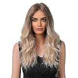 Lace wig Long Brown Mixed Blonde Wavy Wig for Women Middle Part Curly Wavy Wig Deep brown gradient light brown wavy long curly hair