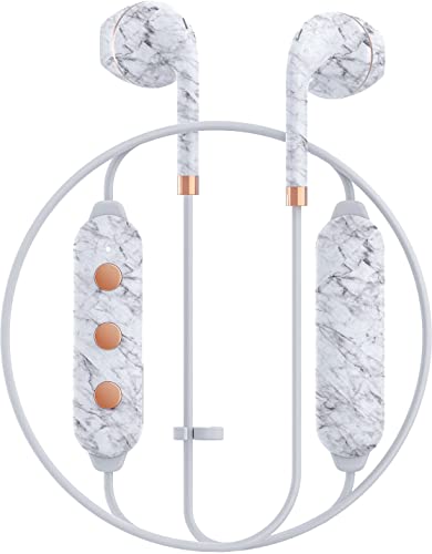 Happy Plugs | Wireless II Kopfhörer | Kabelloses Bluetooth mit Inline-Fernbedienung und Mikrofon | Weiß Marbel