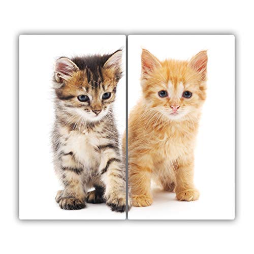 Tulup Schneidebrett Spritzschutz Abdeckung 2x30x52 cm Orange Gehärtetes Glas Kochplattenabdeckung Herdabdeckplatte - Katze Tier
