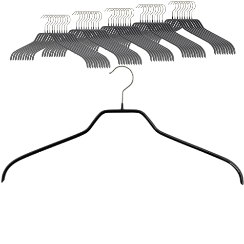 MAWA Kleiderbügel, 50 Stück, Platzsparende und rutschfeste Oberteilbügel für Hemden & Blusen, 360° Drehbar, Hochwertige Antirutsch-Beschichtung, 41 cm, Schwarz