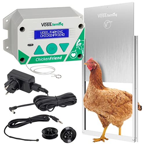 VOSS.farming Set ChickenFriend automatische Hühnertür mit Hühnerklappe 220 x 330mm, Türöffner für Hühnerstall