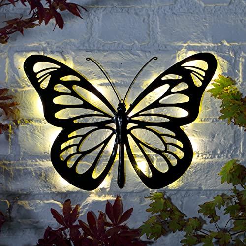 Festive Lights Metall-Tiere Solar-Wandleuchte, mit Warmweißen LEDs IP44 Wasserdicht, Schwarz (Schmetterling)