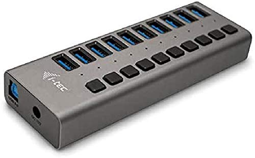 i-tec USB 3.0 Charging HUB 10 Port + Power Adapter 48 W - Ladegeräte für Mobilgeräte (Innenraum, AC, Grau)