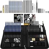Castle Art Supplies 40 Bleistifte fürs Zeichnen und Sketch-Set in auffaltbarer Reißverschluss-Hülle - inklusive Graphit-, Pastell und Kohle-Bleistifte und -Zubehör