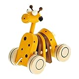 Bino & Mertens 90987 Mertens Ziehtier Giraffe, Spielzeug für Kinder ab 1 Jahr, Kinderspielzeug (Spiel für Kinder als Begleiter der ersten Schritte, lustiges Giraffen-Design, von Pädagogen empfohlenes Holzspielzeug), Gelb