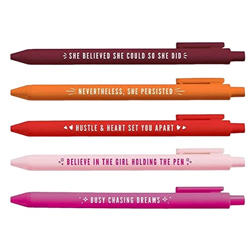 5 Pcs Lustige Stifte | 5 Stück Power Click Stift für Frauen mit inspirierenden Worten,Motivierendes einziehbares Stifte-Set mit schwarzer Tinte für Veranstaltungen, Partys, Büro- und Schulbedarf Ximan