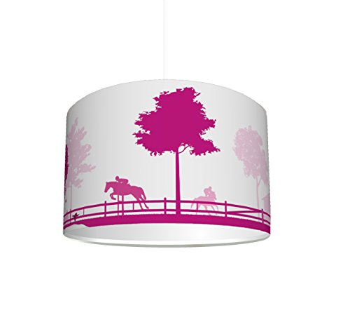 Kinderzimmer Lampenschirm "Reiterhof pink" KL36 | kinderleicht eine Reiterhof-Lampe erstellen | als Steh- oder Hängeleuchte/Deckenlampe | perfekt für Pferde-begeisterte Mädchen | STIKKIPIX
