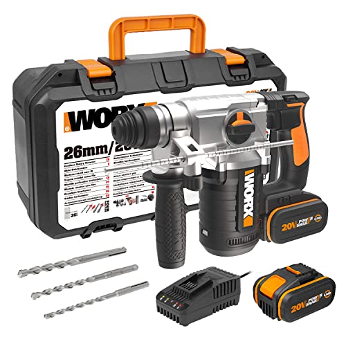 Worx WX392 Akku-Bohrhammer, 20V Profi Werkzeug, 3-in-1 Bohrer, Hammerbohrer & Meißel, Rechts- & linksdrehend und mit SDS-Plus Schnellspannbohrfutter, PowerShare kompatibel