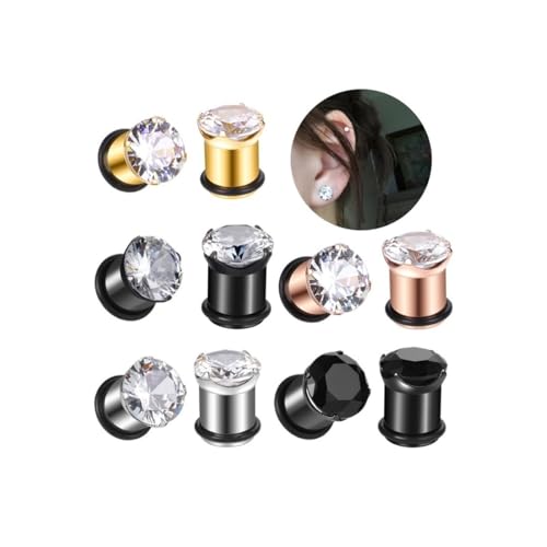5 Pairs Stainless Steel Round Zircon Ohr Tunnels Plugs（6-16MM）Ohr Tunnels Plugs Gauge For Men & Women Body Piercing (Color : 10mm)