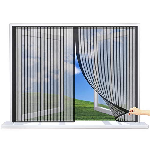 WISKEO Fliegengitter Fenster Magnetisch Verschiedene Größen Fenstervorhang Ohne Bohren Anti-Moskito Insektenschutzgitter Rahmen Klettband Dach Schiebe Tür - Schwarz 130x130CM(WxH)