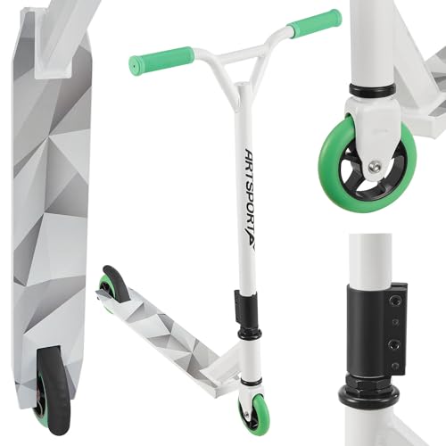 ArtSport Stunt Scooter Futuristic - Trick Roller für Kinder & Jugendliche - 360° Lenker, 100 mm Alu Räder - Kinderroller Weiß Grau Mintgrün