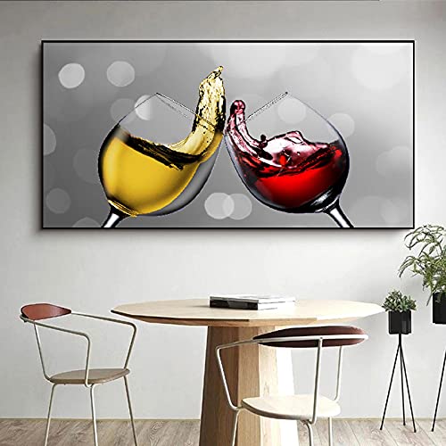Poster und Drucke Abstrakte Rotweinglas Leinwand Malerei Esszimmer und Küche Moderne Dekoration Wandbilder 60x120cm Rahmenlos