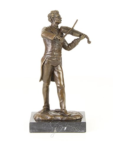 Decoratie Bronzefigur Figur Skulptur Motiv: Geiger Violinist auf Marmorsockel Höhe 20,7 cm
