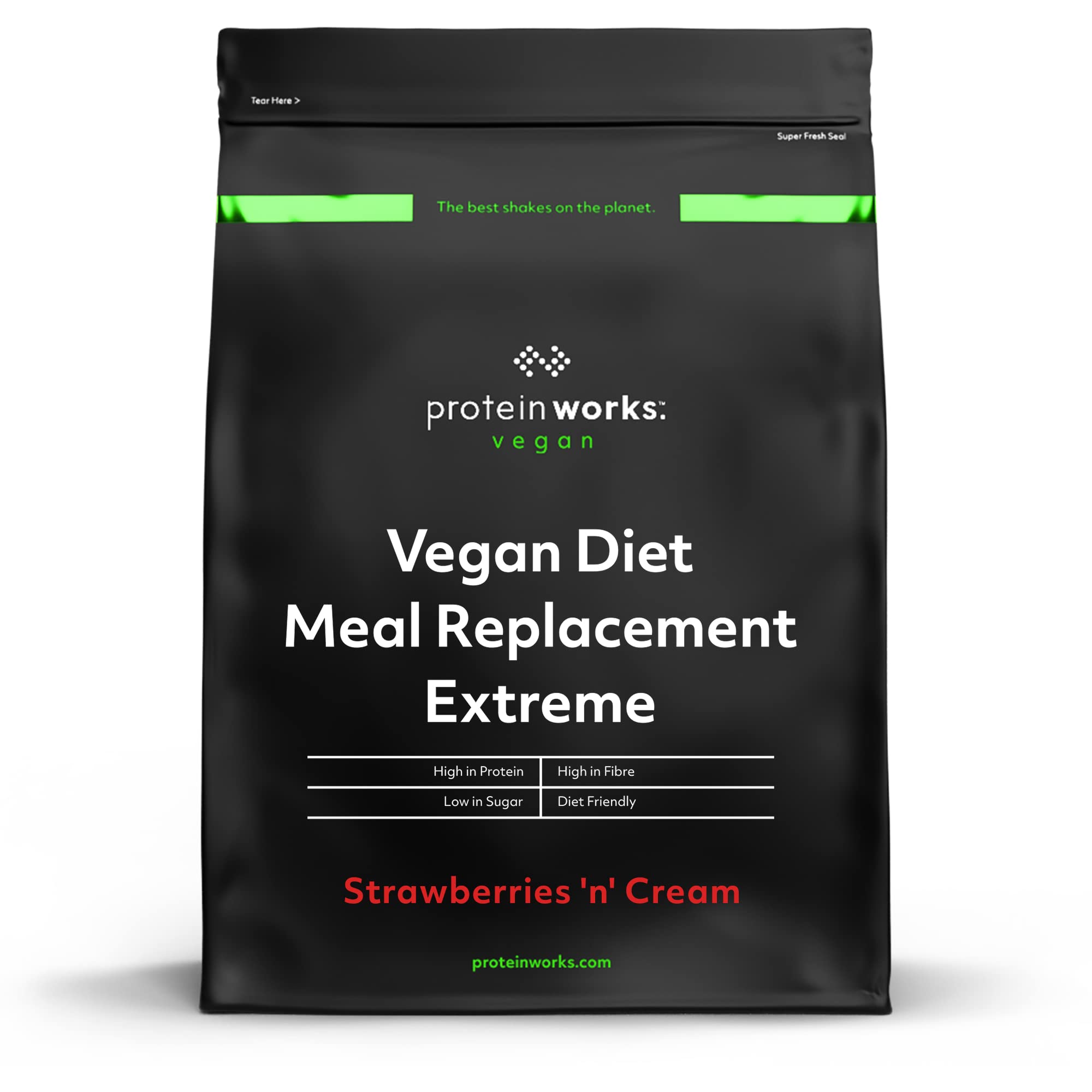 Protein Works - Veganer Mahlzeitenersatz Extreme | Erdbeer-Sahne | Zur Gewichtsabnahme und -kontrolle | 100% pflanzlich | 500g