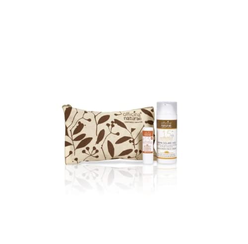 Officina Naturae Stramba Kit mit Sonne: Stramba Clutch, Sonnenwasser, Creme SPF 15 Airless, Bio-Lichtkörperbutter nachhaltig, Vegan