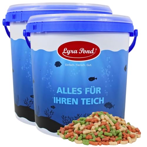 Lyra Pond® 2 x 10 L Pond Colour Sticks Mix im Eimer | Mehrfarbiges Fischfutter mit Spirulina | Leicht verdauliches Teichfutter | Kräftigt die Farben des Fisches | Artgerechtes Futter für Teichfische