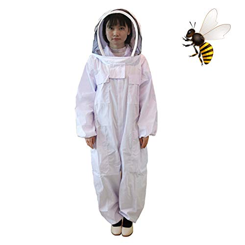 Bienenzucht Anzug, Weißer One-Piece Anti-Bee Anzug Mit Platz Cap, Breathable Anti-Bienenstich-Schutzkleidung Schutz-Anzug Smock,XL