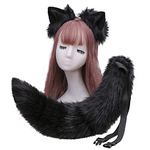 ShapeW Simulation Plüsch-Katzenohren Stirnband mit einfarbiger Farbe, biegbar, pelzig, langes Schwanz-Set, Anime, Cosplay, Kostüm, Stirnband für Frauen, einfach