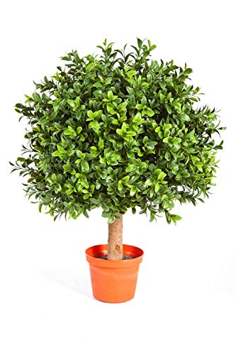 artplants.de Künstliche Buchskugel Tom auf Stamm, 250 Blätter, 35cm, Ø 25cm - Künstlicher Buchsbaum Buxkugel Buchsbaumkugel