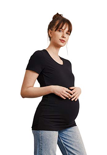 Boob Damen Klassisches Schwangerschafts Stillshirt aus Bio-Baumwolle (L, Schwarz)
