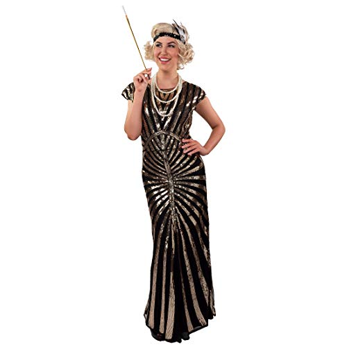Amakando Traumhaftes 20er-Jahre-Kleid mit Pailletten/Gold-Schwarz 46/48 (L/XL) / Elegantes Art Deco Hollywood Kostüm für Frauen/Passend gekleidet zu Mottoparty & Fasching