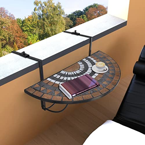 TEKEET Schöner Outdoor-Tisch zum Aufhängen, Balkontisch, Terrakotta und weißes Mosaik