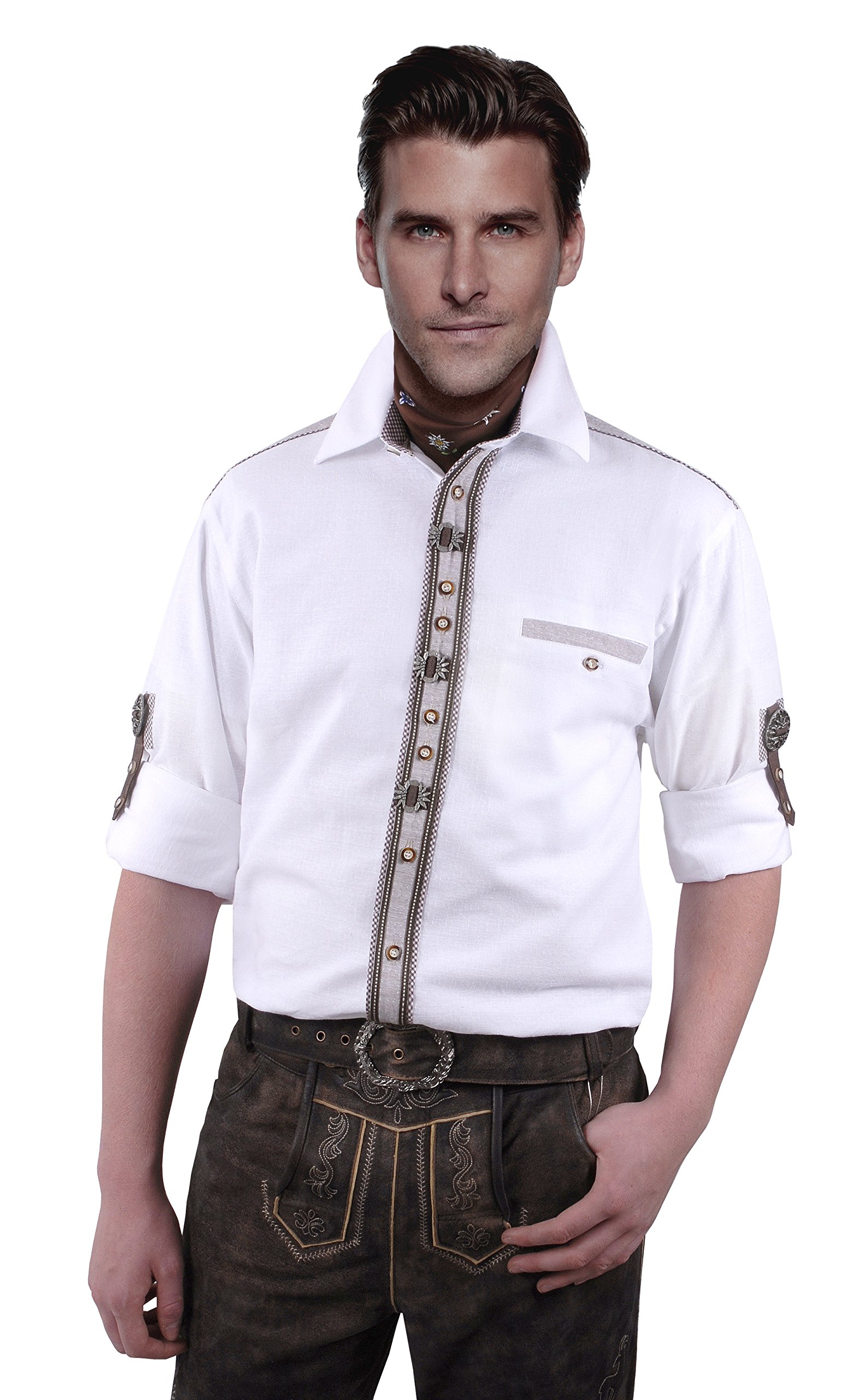 Moschen-Bayern Herren Hemd Trachtenhemd Langarm Kurzarm Wiesn Hemd Trachten Männer Oktoberfest Weiß