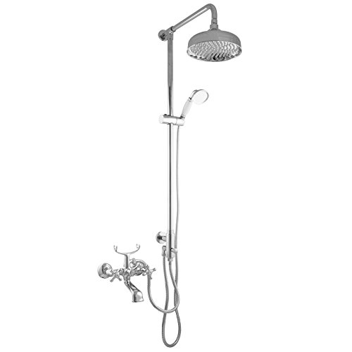 PaulGurkes 3-Wege Duschsystem Aufputz Nostalgie Retro für Badewannen Dusche Set Duschsystem mit Regendusche