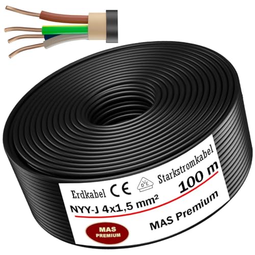 Erdkabel Stromkabel 50 oder 100m NYY-J 4x1,5 mm² Elektrokabel Ring zur Verlegung im Freien, Erdreich (100 m)