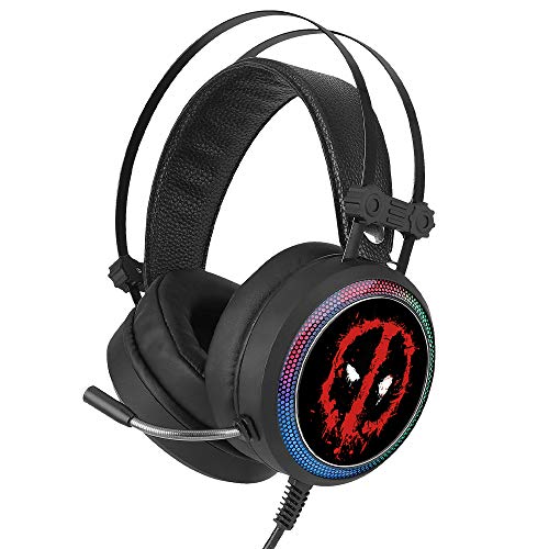 ERT GROUP Deadpool Kopfhörer, Gaming-Headset mit Mikrofon, Over-Ear-Kopfhörer mit verstellbarem Kopfbügel, 2,2 m USB-Headset, LED-Ohrmuscheln mit Marvel-Design
