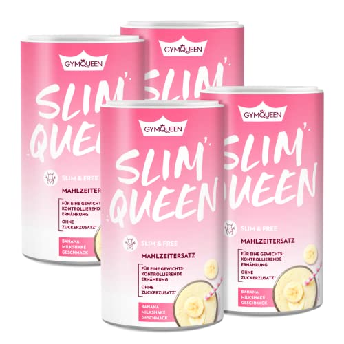 GymQueen Slim Queen Abnehm Shake 4x420g, Banana Milkshake, Leckerer Diät-Shake zum einfachen Abnehmen, Mahlzeitersatz mit wichtigen Vitaminen und Nährstoffen, nur 250 kcal pro Portion
