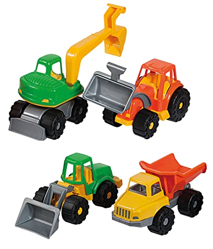 4 Stück Power Baufahrzeuge Bagger Sandbagger Muldenkipper Traktor Sandpielzeug