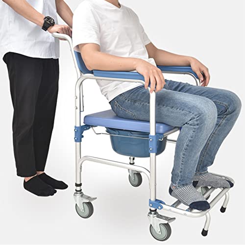 Dusch-Toiletten-Rollstuhl – 300 lbs neben Toilettenstuhl mit gepolstertem Sitz, wasserdichter Roll-Duschstuhl mit Armlehnen und Rückenlehne und Rädern