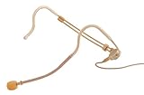 JTS CM-214F Elektret-Kopfbügelmikrofon, verstellbares Bühnen-Mikrofon mit Zwei Ohr-Haken, unauffälliges Headset inklusive Tasche und Windschutz, in Beige